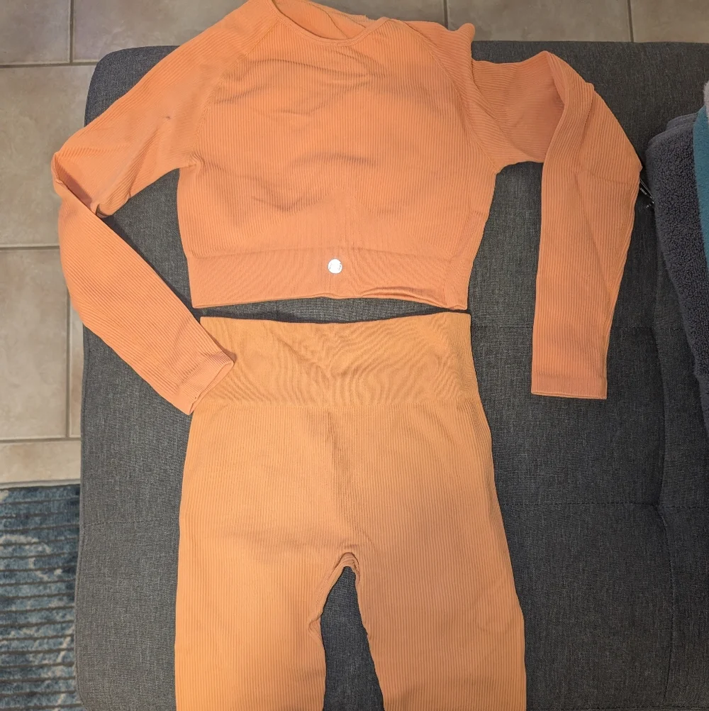 Orange Ribbed Two-Piece Set - Picture 1 of 2
